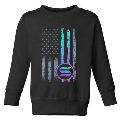 Solana Crypto Blockchain Solana Coin Distressed Usa Flag Toddler Sweatshirt