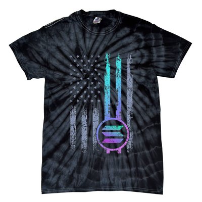 Solana Crypto Blockchain Solana Coin Distressed Usa Flag Tie-Dye T-Shirt