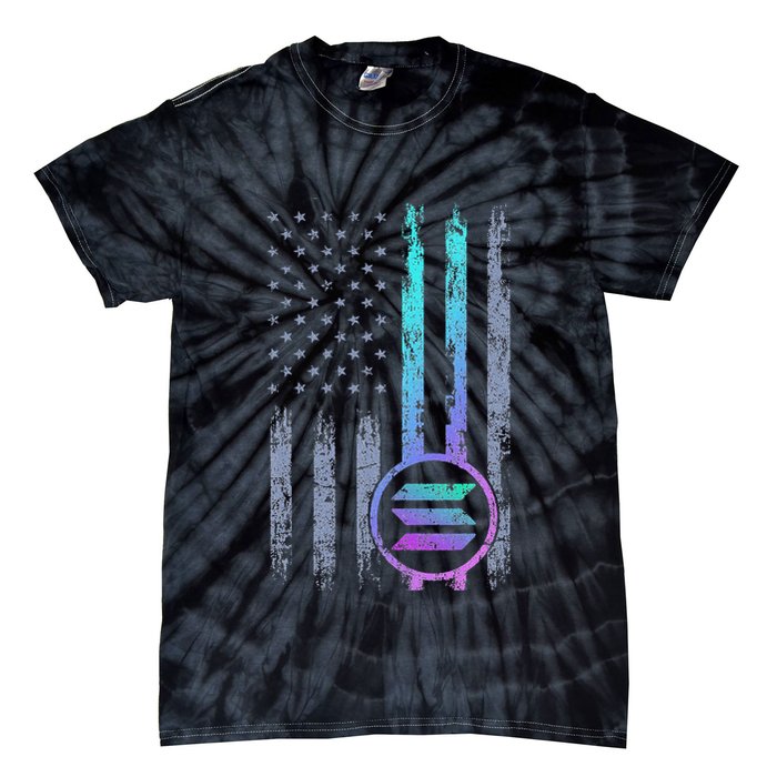 Solana Crypto Blockchain Solana Coin Distressed Usa Flag Tie-Dye T-Shirt