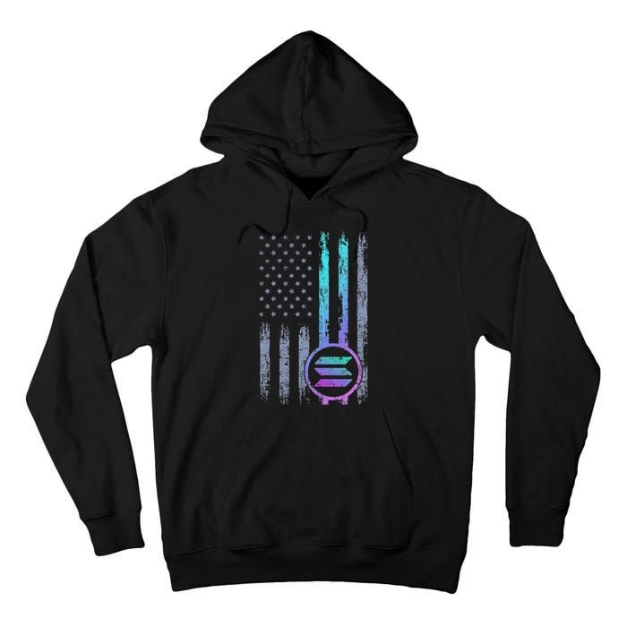 Solana Crypto Blockchain Solana Coin Distressed Usa Flag Tall Hoodie