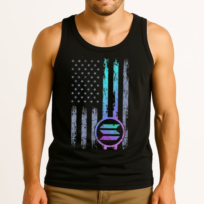 Solana Crypto Blockchain Solana Coin Distressed Usa Flag Tank Top