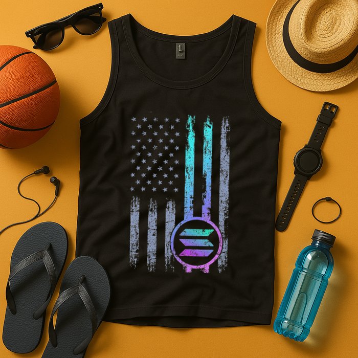 Solana Crypto Blockchain Solana Coin Distressed Usa Flag Tank Top