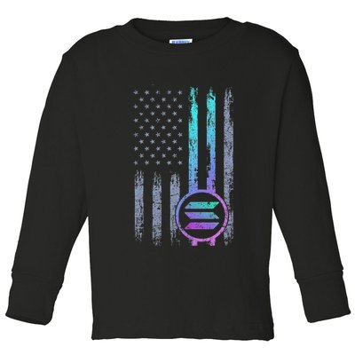 Solana Crypto Blockchain Solana Coin Distressed Usa Flag Toddler Long Sleeve Shirt
