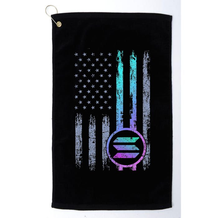 Solana Crypto Blockchain Solana Coin Distressed Usa Flag Golf Towel