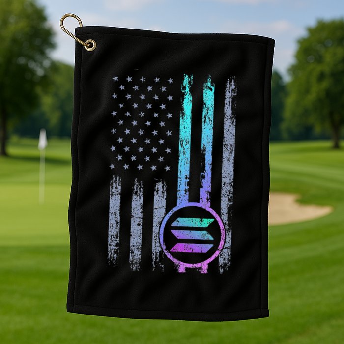 Solana Crypto Blockchain Solana Coin Distressed Usa Flag Golf Towel