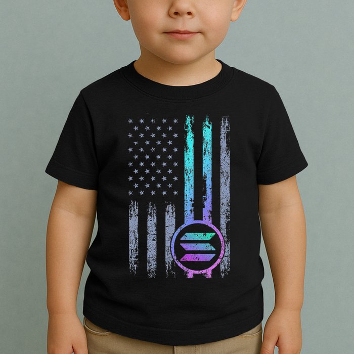 Solana Crypto Blockchain Solana Coin Distressed Usa Flag Toddler T-Shirt