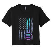 Solana Crypto Blockchain Solana Coin Distressed Usa Flag Crop Top