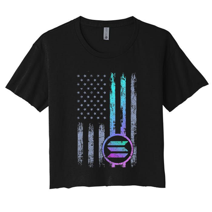 Solana Crypto Blockchain Solana Coin Distressed Usa Flag Crop Top