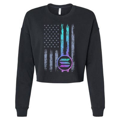 Solana Crypto Blockchain Solana Coin Distressed Usa Flag Cropped Pullover Crew