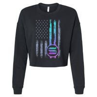 Solana Crypto Blockchain Solana Coin Distressed Usa Flag Cropped Pullover Crew