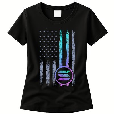 Solana Crypto Blockchain Solana Coin Distressed Usa Flag Womens T-Shirt