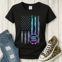 Solana Crypto Blockchain Solana Coin Distressed Usa Flag Womens T-Shirt