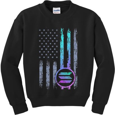 Solana Crypto Blockchain Solana Coin Distressed Usa Flag Kids Sweatshirt