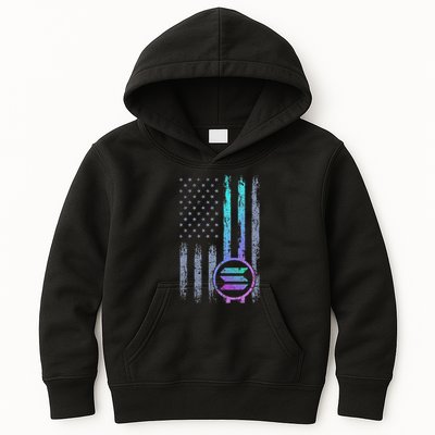 Solana Crypto Blockchain Solana Coin Distressed Usa Flag Kids Hoodie
