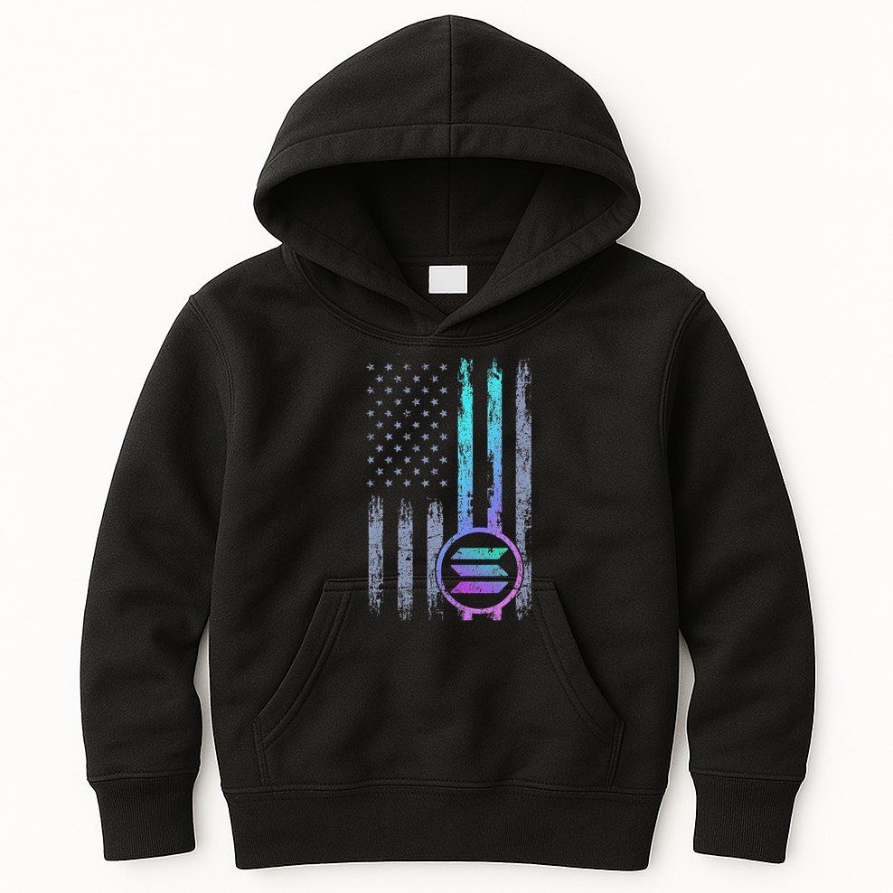 Solana Crypto Blockchain Solana Coin Distressed Usa Flag Kids Hoodie