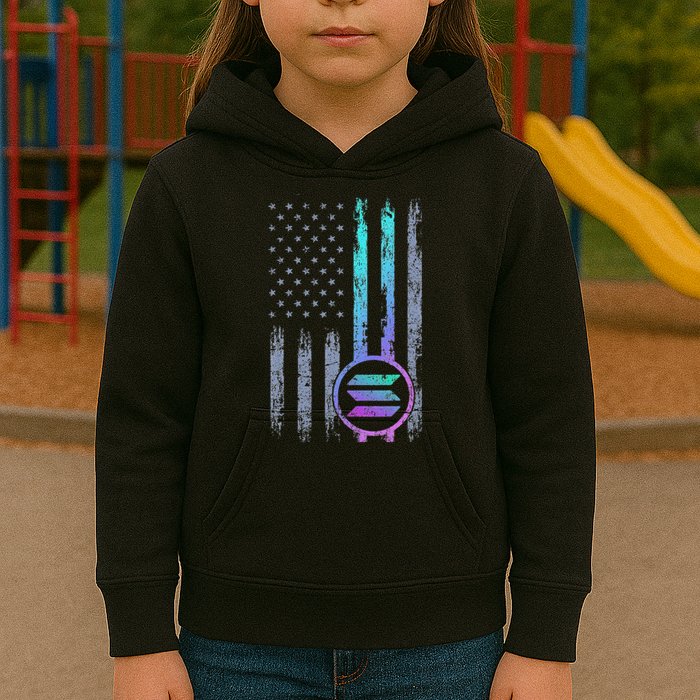 Solana Crypto Blockchain Solana Coin Distressed Usa Flag Kids Hoodie