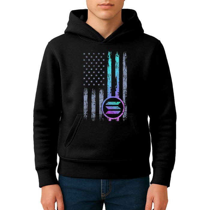 Solana Crypto Blockchain Solana Coin Distressed Usa Flag Kids Hoodie