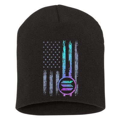 Solana Crypto Blockchain Solana Coin Distressed Usa Flag Short Acrylic Beanie