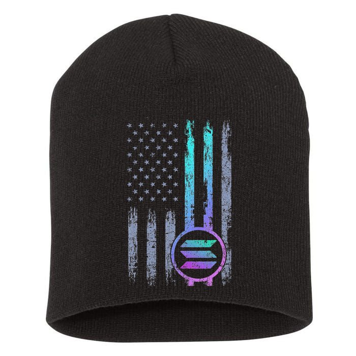 Solana Crypto Blockchain Solana Coin Distressed Usa Flag Short Acrylic Beanie