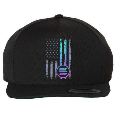 Solana Crypto Blockchain Solana Coin Distressed Usa Flag Wool Snapback Cap