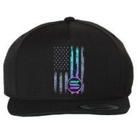Solana Crypto Blockchain Solana Coin Distressed Usa Flag Wool Snapback Cap