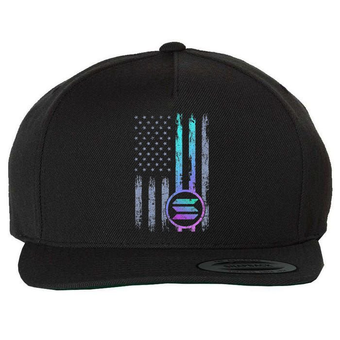 Solana Crypto Blockchain Solana Coin Distressed Usa Flag Wool Snapback Cap