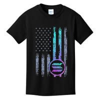 Solana Crypto Blockchain Solana Coin Distressed Usa Flag Kids T-Shirt