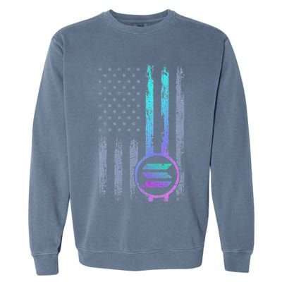 Solana Crypto Blockchain Solana Coin Distressed Usa Flag Garment-Dyed Sweatshirt