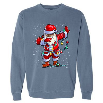 Santa Claus Black Christmas Afro African American Xmas Funny Gift Garment-Dyed Sweatshirt