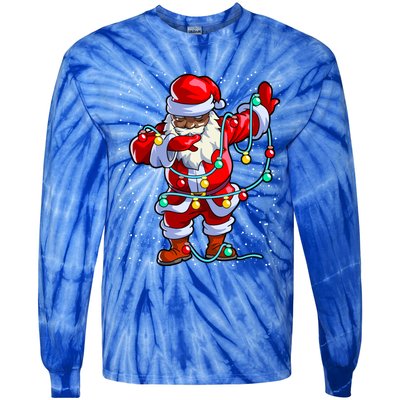 Santa Claus Black Christmas Afro African American Xmas Funny Gift Tie-Dye Long Sleeve Shirt