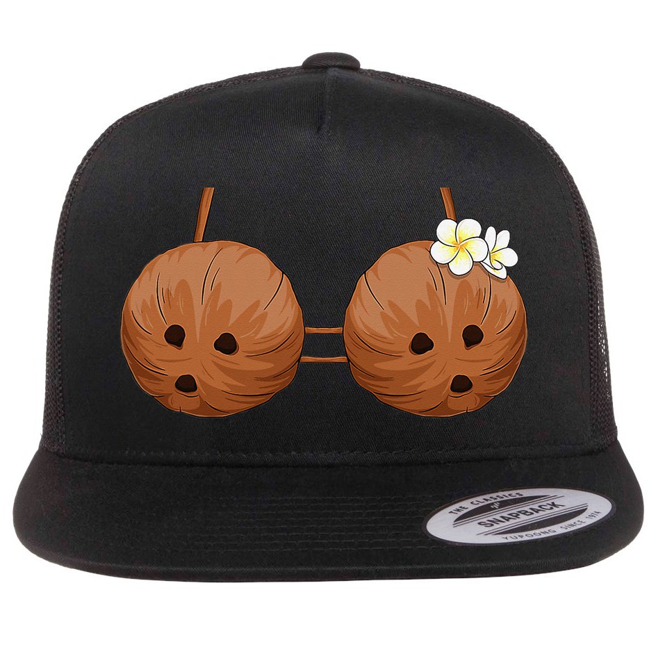 Summer Coconut Bra Halloween Costume Hawaii Aloha Beach Flat Bill Trucker Hat