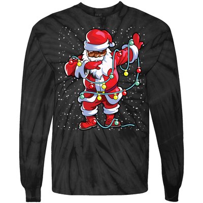 Santa Claus Black Christmas Afro African American Xmas Tie-Dye Long Sleeve Shirt