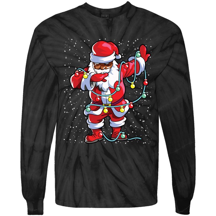 Santa Claus Black Christmas Afro African American Xmas Tie-Dye Long Sleeve Shirt