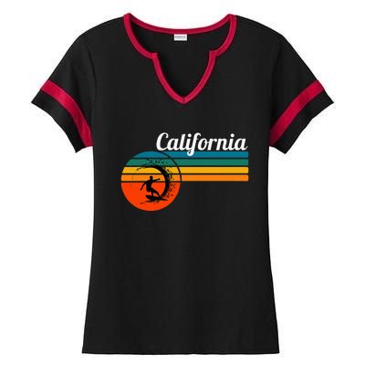 Surf California Beach Vintage Retro Surf Ladies Halftime Notch Neck Tee