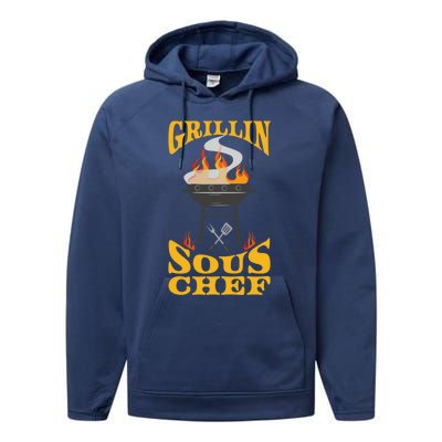 Sous Chef Bbq Grill Smoker And Barbecue Chef Cute Gift Performance Fleece Hoodie