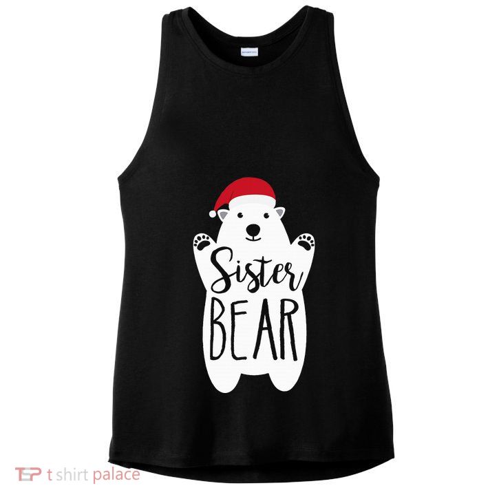 Sister Christmas Bear Santa Gift Family Matching Pajamas Ladies PosiCharge Tri-Blend Wicking Tank