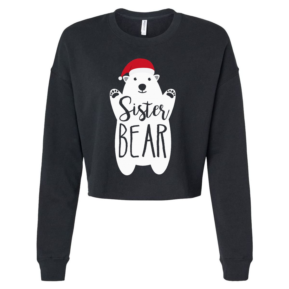 Sister Christmas Bear Santa Gift Family Matching Pajamas Cropped Pullover Crew