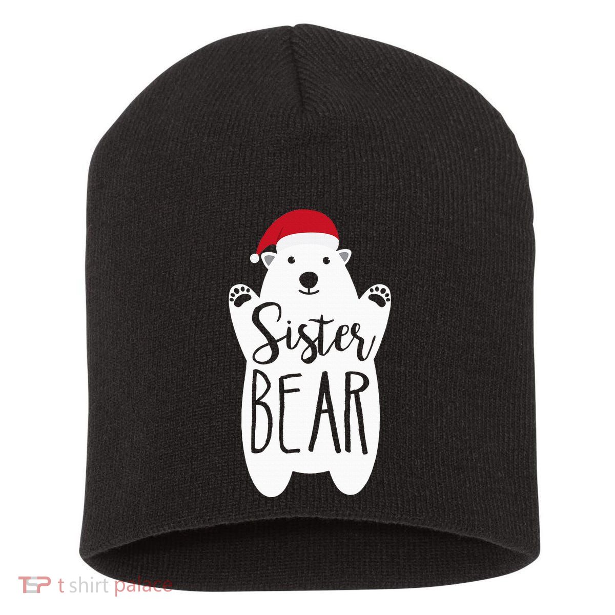 Sister Christmas Bear Santa Gift Family Matching Pajamas Short Acrylic Beanie