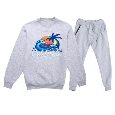 Sunset Cali Beach Waves Surfing Usa California Premium Crewneck Sweatsuit Set