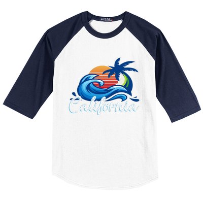 Sunset Cali Beach Waves Surfing Usa California Baseball Sleeve Shirt