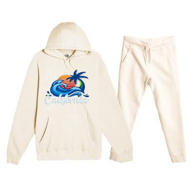 Sunset Cali Beach Waves Surfing Usa California Premium Hooded Sweatsuit Set