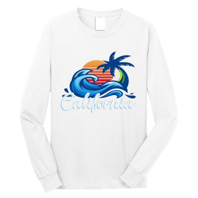 Sunset Cali Beach Waves Surfing Usa California Long Sleeve Shirt