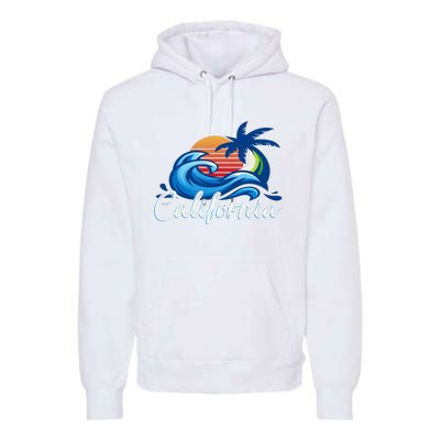 Sunset Cali Beach Waves Surfing Usa California Premium Hoodie