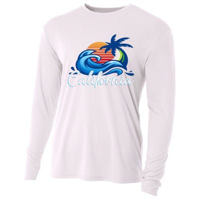 Sunset Cali Beach Waves Surfing Usa California Cooling Performance Long Sleeve Crew