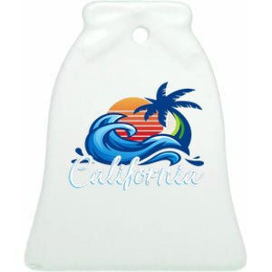 Sunset Cali Beach Waves Surfing Usa California Ceramic Bell Ornament