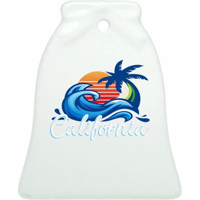 Sunset Cali Beach Waves Surfing Usa California Ceramic Bell Ornament