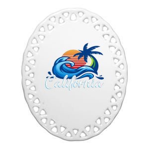 Sunset Cali Beach Waves Surfing Usa California Ceramic Oval Ornament