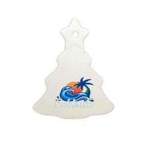 Sunset Cali Beach Waves Surfing Usa California Ceramic Tree Ornament