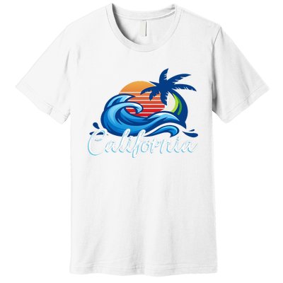 Sunset Cali Beach Waves Surfing Usa California Premium T-Shirt