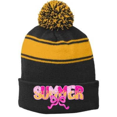 Summer Coquette Bow Ice Cream Summer Vacation Hawaii Beach Stripe Pom Pom Beanie